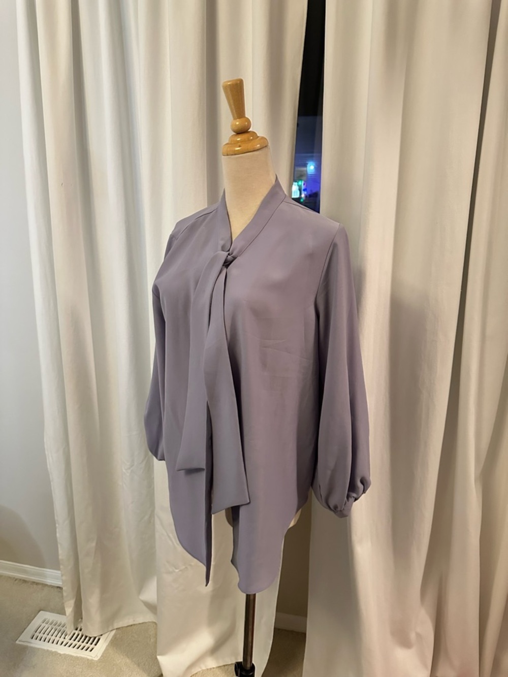 Elegant Lavender Bow-Tie Blouse - Women's Top - Picture 4 of 5